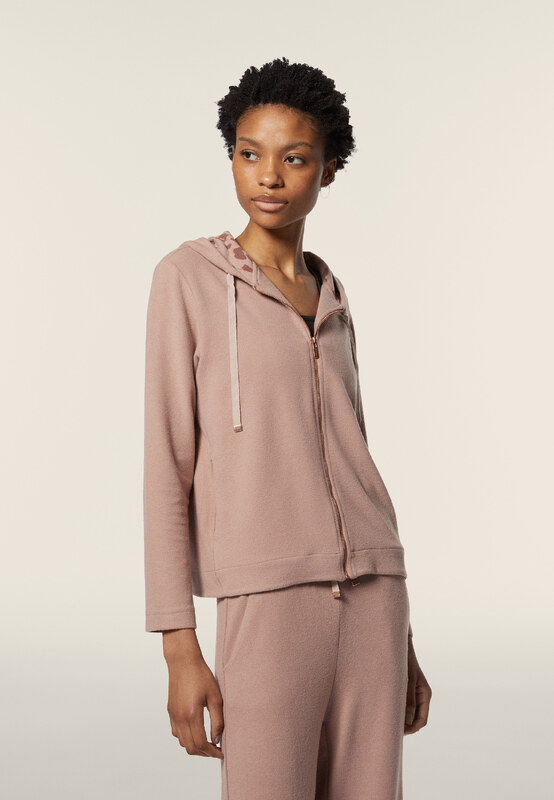 Freddy Felpa donna in viscosa tricot con zip e cappuccio animalier