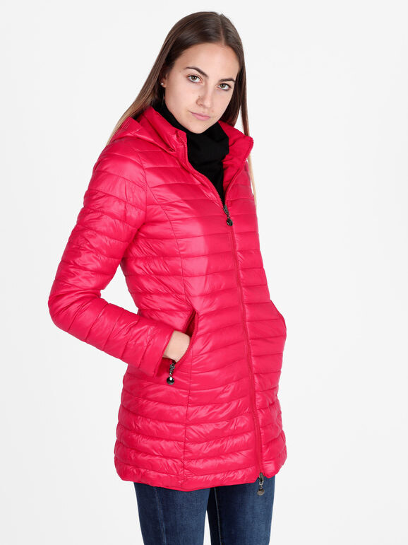 Solada Piumino Donna Lungo Reversibile Con Cappuccio Giacconi e Giubbotti Rosso Taglia S