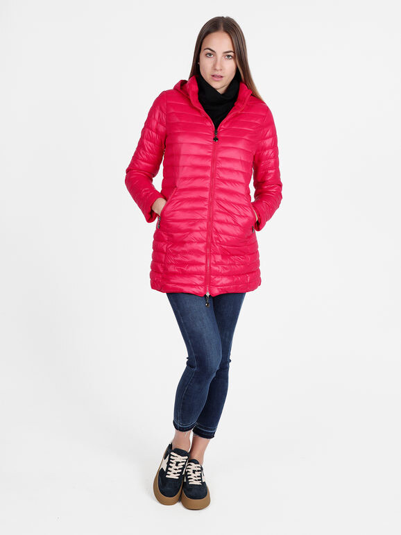 Solada Piumino Donna Lungo Reversibile Con Cappuccio Giacconi e Giubbotti Rosso Taglia S