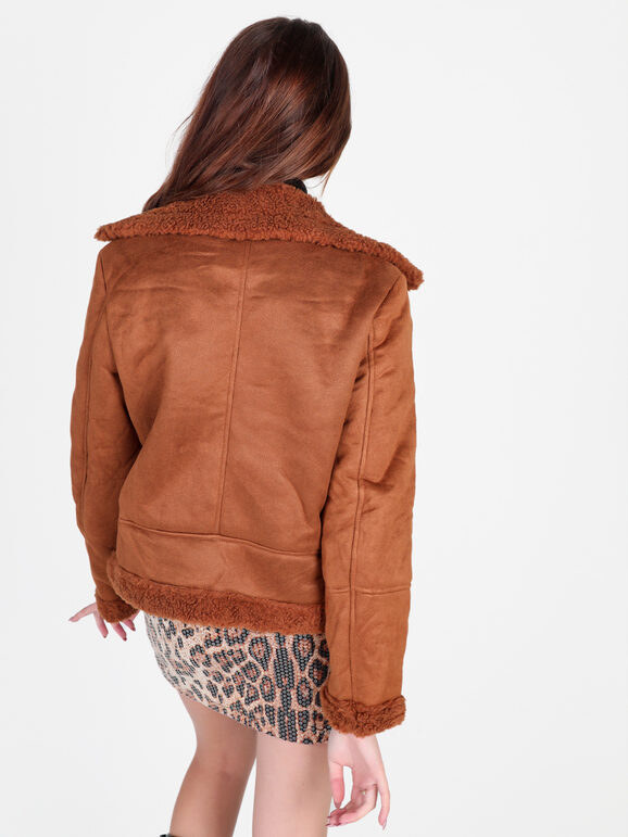 Solada Giacca Biker Da Donna Scamosciata Con Colletto In Pelliccia Sintetica Giacconi e Giubbotti Marrone Taglia M