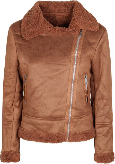 Solada Giacca Biker Da Donna Scamosciata Con Colletto In Pelliccia Sintetica Giacconi e Giubbotti Marrone Taglia M