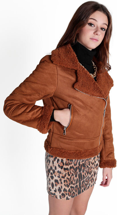 Solada Giacca Biker Da Donna Scamosciata Con Colletto In Pelliccia Sintetica Giacconi e Giubbotti Marrone Taglia M