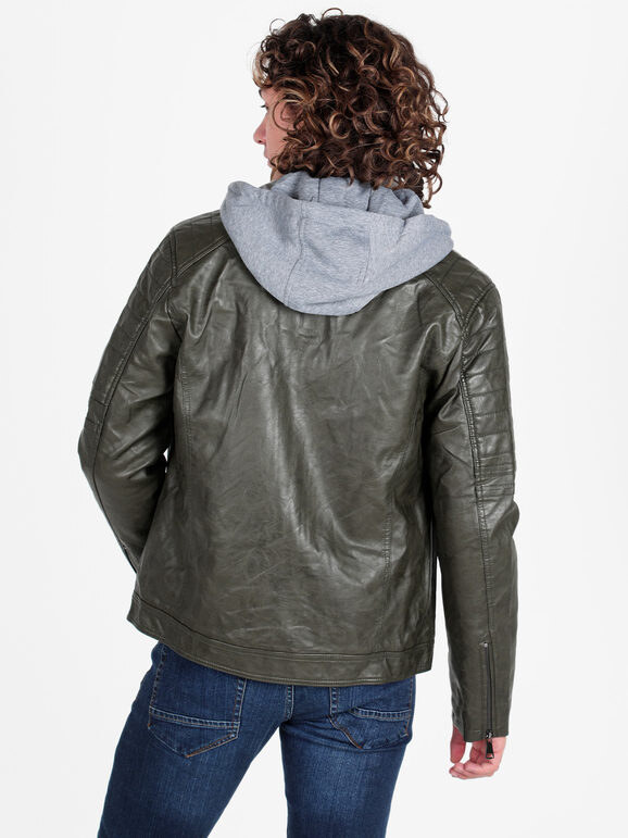 Solada Giubbotto Da Uomo Imbottito In Ecopelle Con Cappuccio Felpa Giacconi e Verde Taglia L