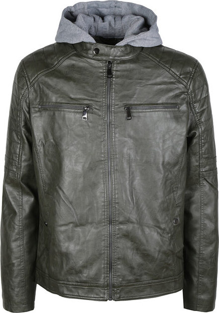 Solada Giubbotto Da Uomo Imbottito In Ecopelle Con Cappuccio Felpa Giacconi e Verde Taglia L