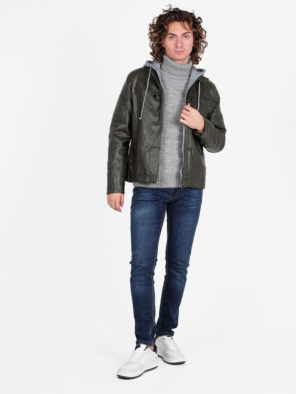 Solada Giubbotto Da Uomo Imbottito In Ecopelle Con Cappuccio Felpa Giacconi e Verde Taglia L