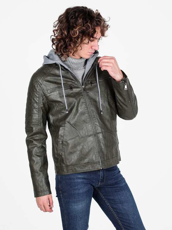 Solada Giubbotto Da Uomo Imbottito In Ecopelle Con Cappuccio Felpa Giacconi e Verde Taglia L