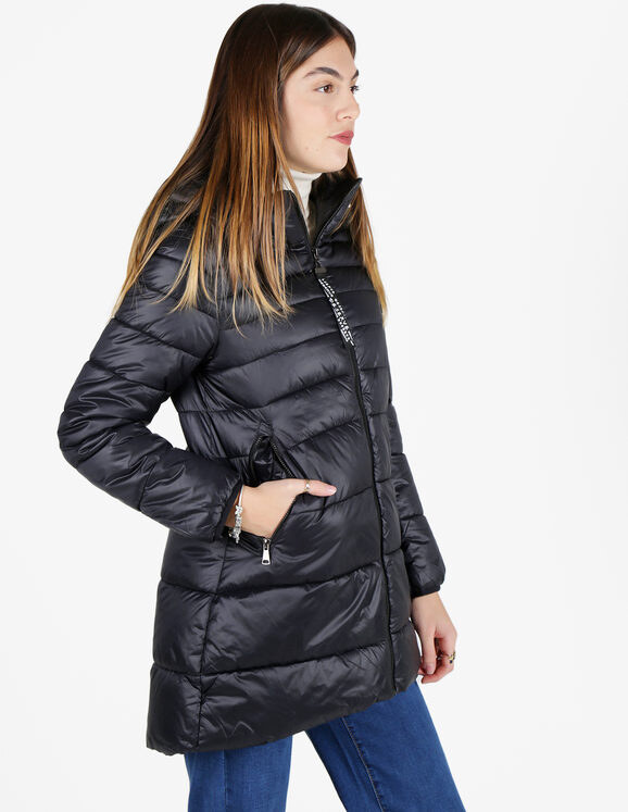 Ellen Rose Giubbotto Donna Imbottito Con Cappuccio Giacconi e Nero Taglia S