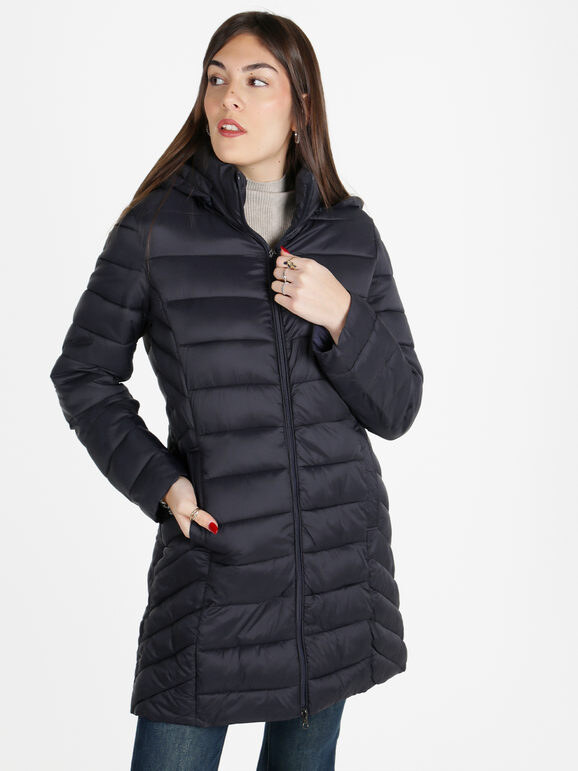 Flight Finery Piumino Lungo Da Donna Con Cappuccio Piumini Invernali Blu Taglia L