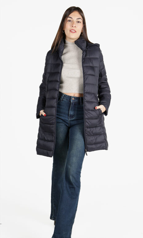 Flight Finery Piumino Lungo Da Donna Con Cappuccio Piumini Invernali Blu Taglia L