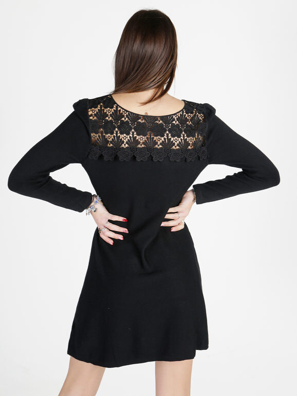 Solada Vestito Da Donna a Maniche Lunghe Con Scollo In Pizzo Macramè Vestiti Nero Taglia Unica