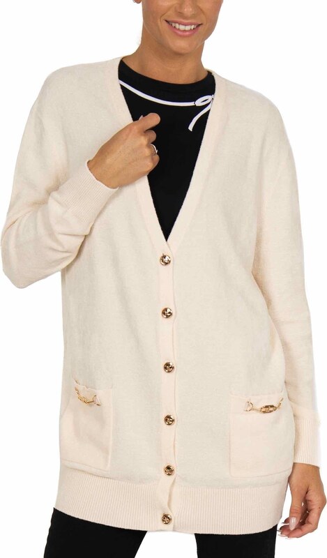 Elisabetta Franchi CARDIGAN LUNGO IN CINIGLIA CON MORSETTO BURRO