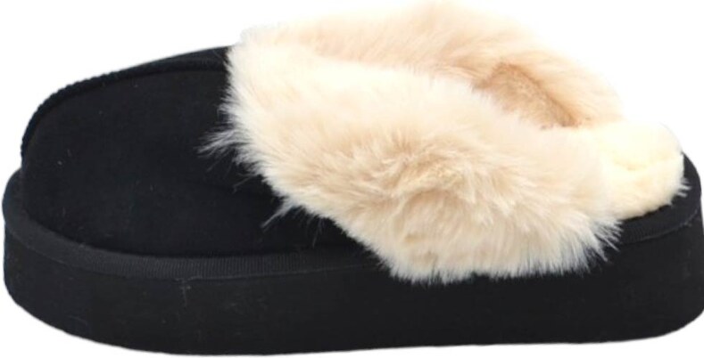 Malu Shoes Ciabatta pantofola donna platform nero con interno di pelliccia bianco senza chiusura comoda fondo alto 4,5 cm