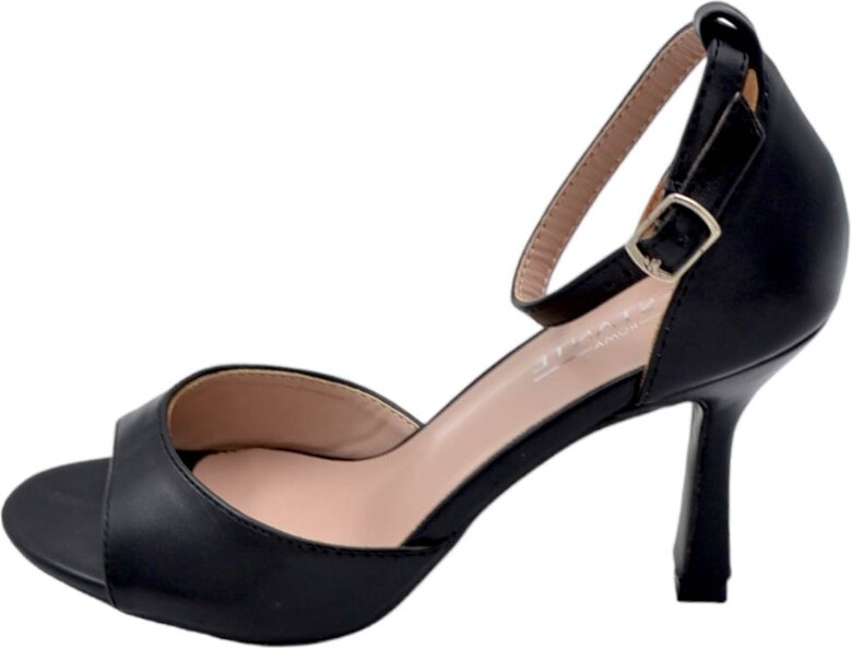 Malu Shoes Sandali donna basic nero con tacco a spillo 9 cm cinturino alla caviglia fascia larga comoda