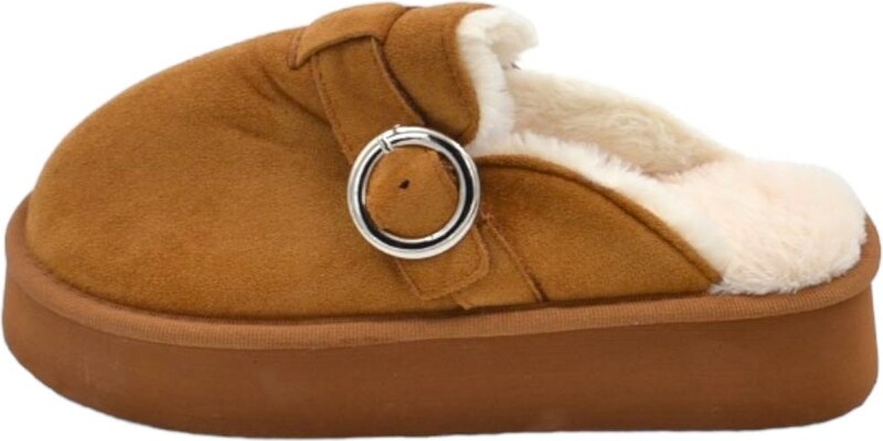 Malu Shoes Ciabatta pantofola donna cuoio con interno di pelliccia e fibbia comodo fondo alto 3 cm