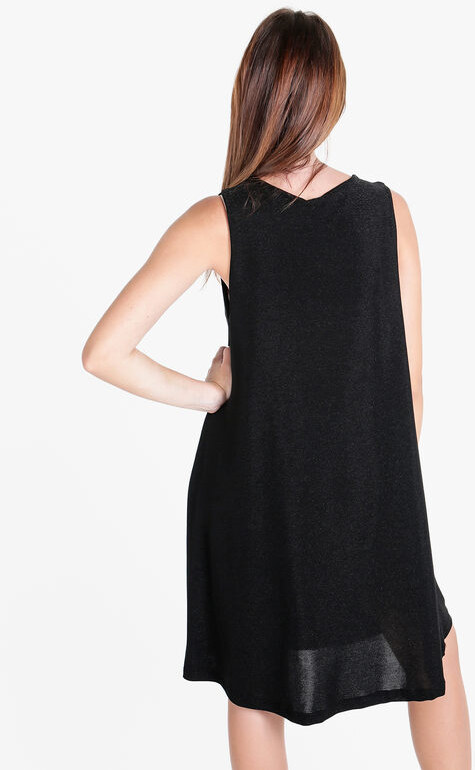 Unique Abito Donna Smanicato In Lurex Vestiti Nero Taglia Unica