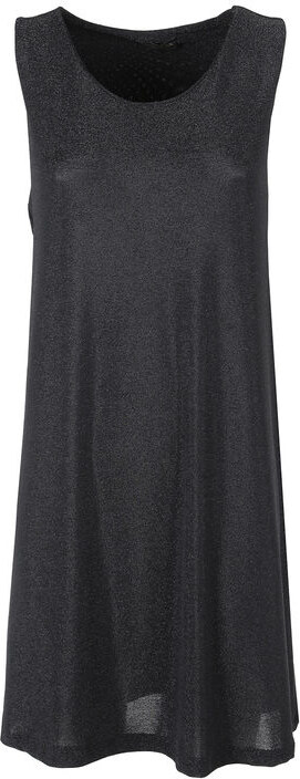 Unique Abito Donna Smanicato In Lurex Vestiti Nero Taglia Unica