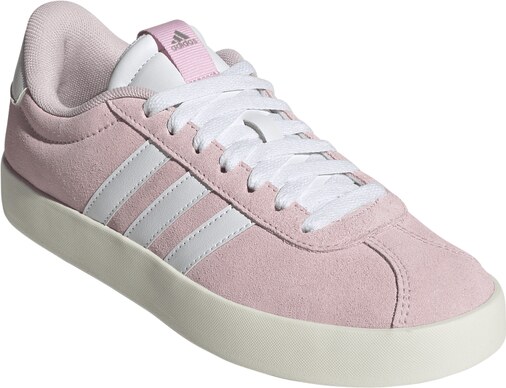 Sneakers da donna in pelle effetto scamosciato rosa e bianche adidas VL Court 3.0