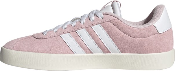 Sneakers da donna in pelle effetto scamosciato rosa e bianche adidas VL Court 3.0