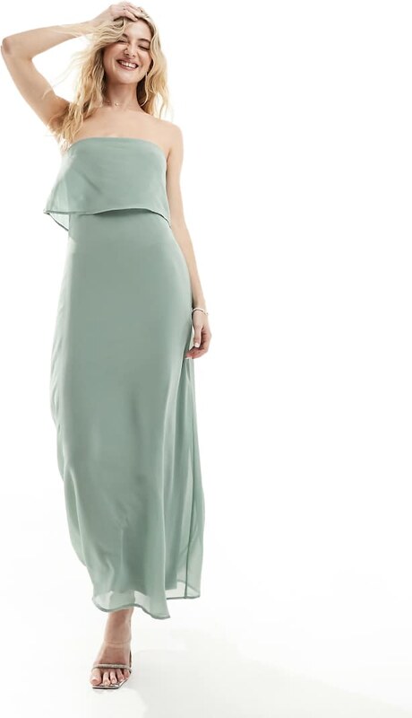 VILA - Vestito lungo a fascia verde salvia con spalline sottili