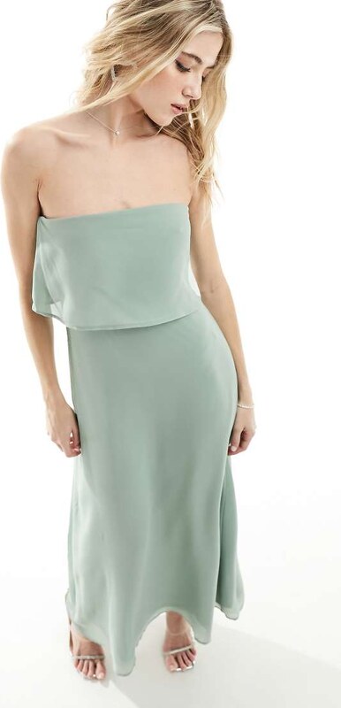 VILA - Vestito lungo a fascia verde salvia con spalline sottili