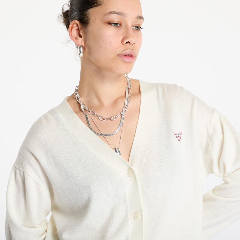 Maglione Guess JEANS Silk and Wool-Blend Mini Triangle Cardigan Warm White S