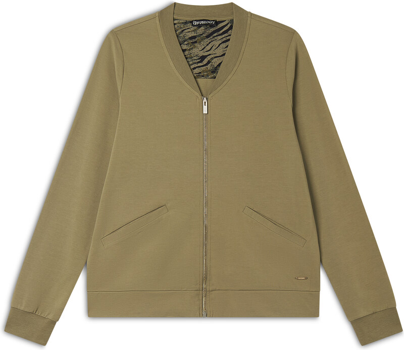 Freddy Felpa zip e collo in costina con dettagli animalier