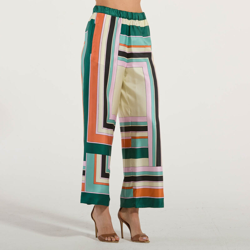 Maxmara pantalone in pura seta multicolor