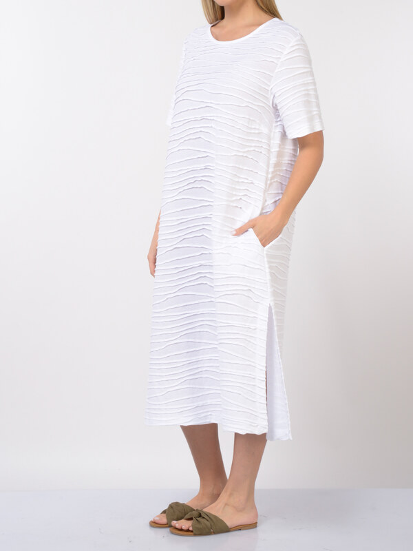 abito lungo da donna Jurere a manica corta con nervature jacquard