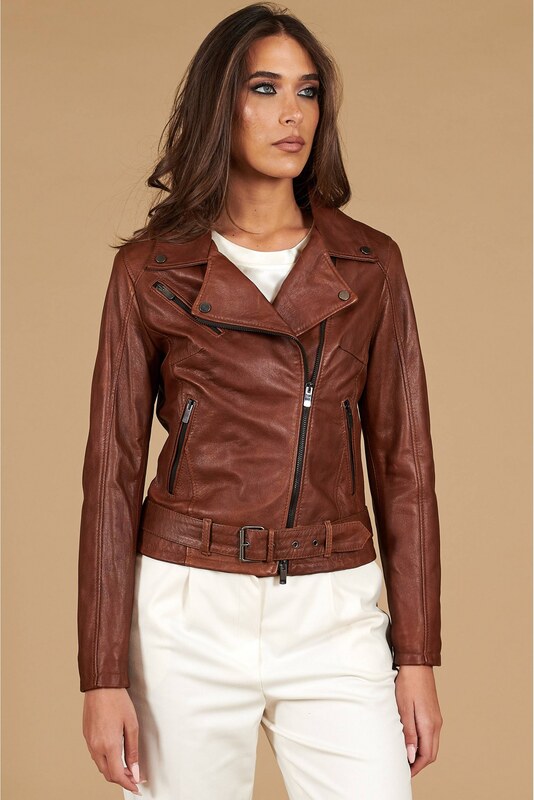 Chiodo in pelle cuoio con cintura effetto vintage D'Arienzo