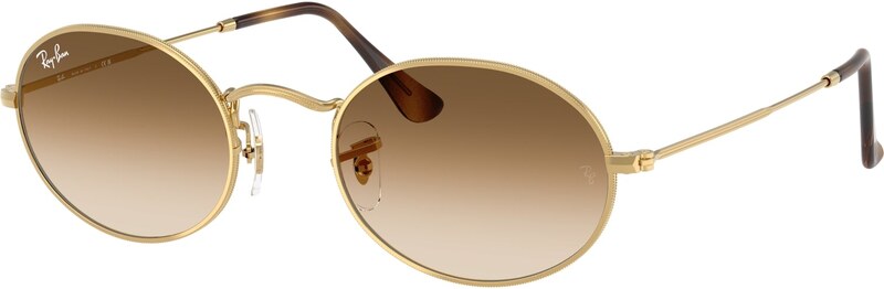 Ray - Ban Unisex Ray - Ban RB3547 OVAL 001/51 Occhiali da sole Metallo Oro Marrone Rotonda Normale Sfumato