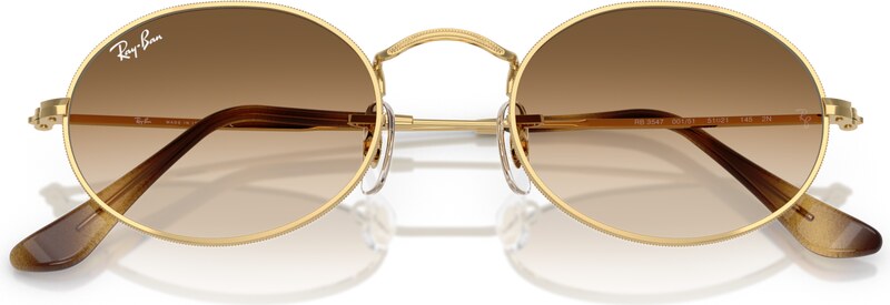 Ray - Ban Unisex Ray - Ban RB3547 OVAL 001/51 Occhiali da sole Metallo Oro Marrone Rotonda Normale Sfumato