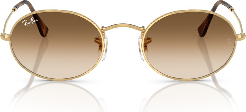 Ray - Ban Unisex Ray - Ban RB3547 OVAL 001/51 Occhiali da sole Metallo Oro Marrone Rotonda Normale Sfumato