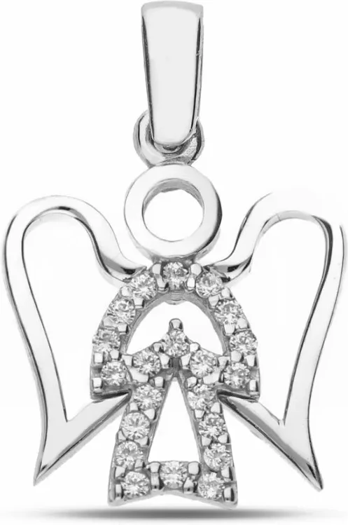 byOGM Pendente angelo in oro bianco18kt con zirconi