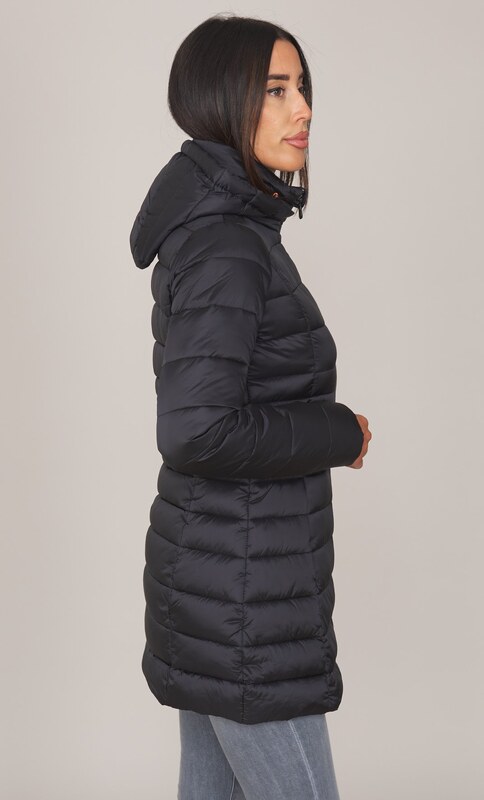 PIUMINO LUNGO SAVE THE DUCK TRAPUNTATO CON CAPPUCCIO REESE, Colore Nero