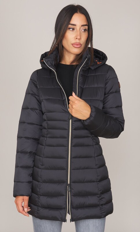 PIUMINO LUNGO SAVE THE DUCK TRAPUNTATO CON CAPPUCCIO REESE, Colore Nero