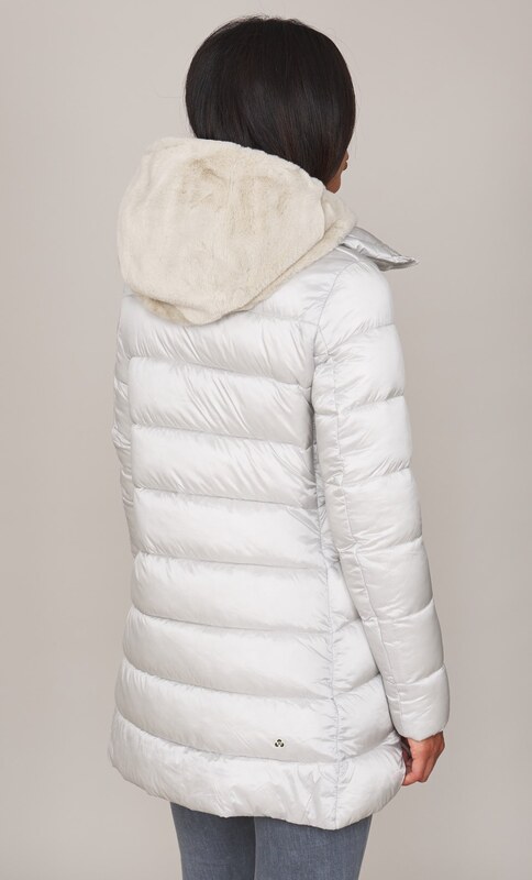 PIUMINO LUNGO SVASATO SAVE THE DUCK CON PELLICCIA ECOLOGICA MATILDA, Colore Ghiaccio