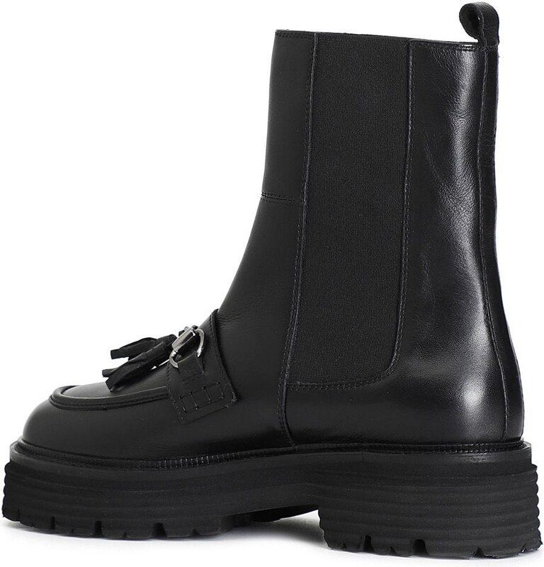 Tronchetto donna CafèNoir in pelle con elastico e nappine XV1225