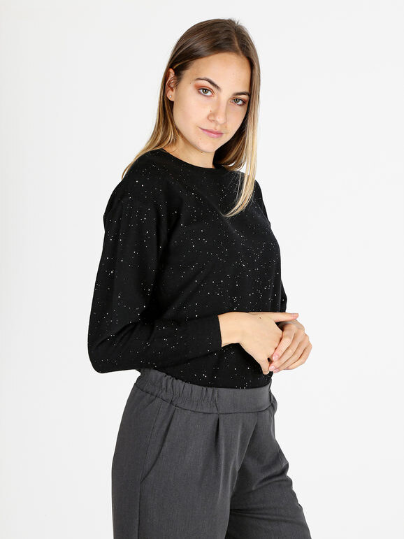 Nova Pullover Donna Girocollo Con Strass - Nero Taglia L