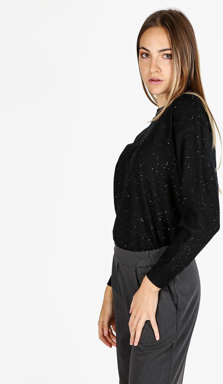 Nova Pullover Donna Girocollo Con Strass - Nero Taglia L