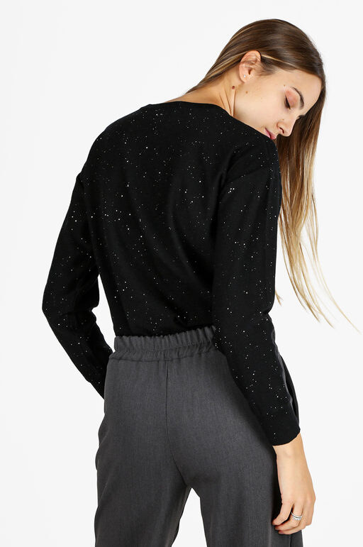 Nova Pullover Donna Girocollo Con Strass - Nero Taglia L