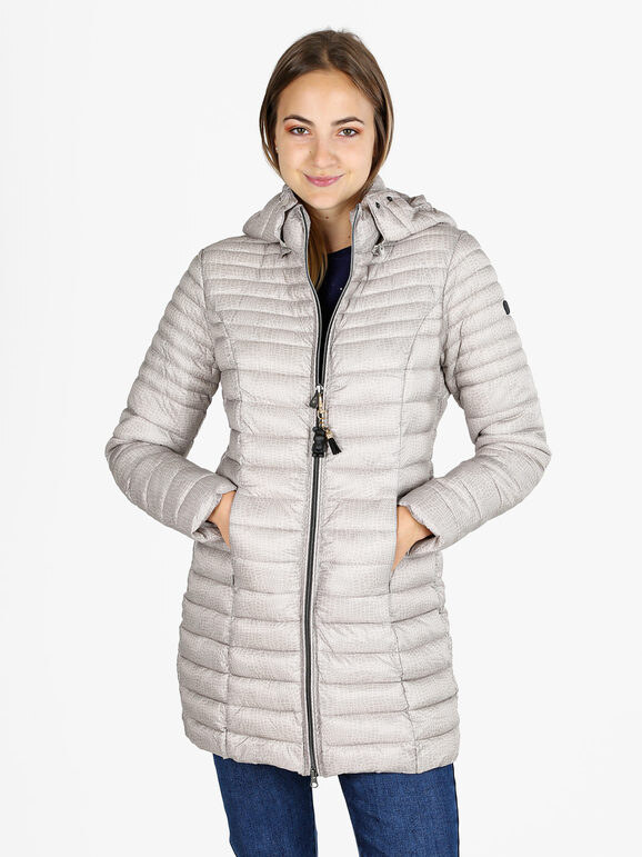 Mont Rose Giubbotto Lungo Da Donna Con Cappuccio e Zip - Beige Piumini Invernali Taglia 3xl