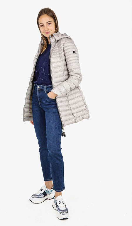Mont Rose Giubbotto Lungo Da Donna Con Cappuccio e Zip - Beige Piumini Invernali Taglia 3xl