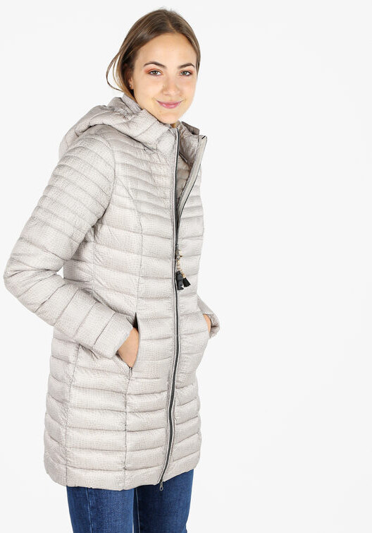 Mont Rose Giubbotto Lungo Da Donna Con Cappuccio e Zip - Beige Piumini Invernali Taglia 3xl