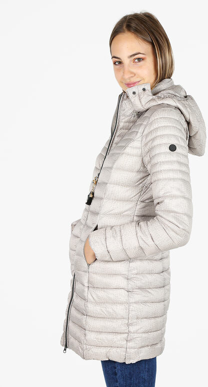 Mont Rose Giubbotto Lungo Da Donna Con Cappuccio e Zip - Beige Piumini Invernali Taglia 3xl