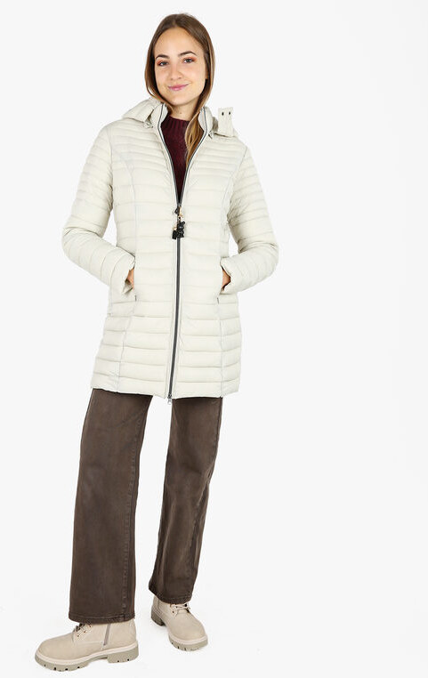 Mont Rose Giubbotto Lungo Da Donna Con Cappuccio e Zip - Panna Piumini Invernali Bianco Taglia Xxl