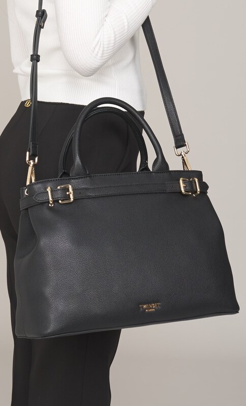 BORSA TOTE TWINSET CON LOGO LETTERING E FIBBIE, Colore Nero