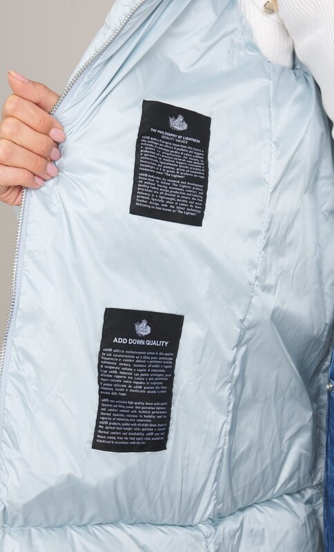 PIUMINO LUNGO ADD SVASATO CON COLLO CAPPUCCIO AVVOLGENTE, Colore Celeste