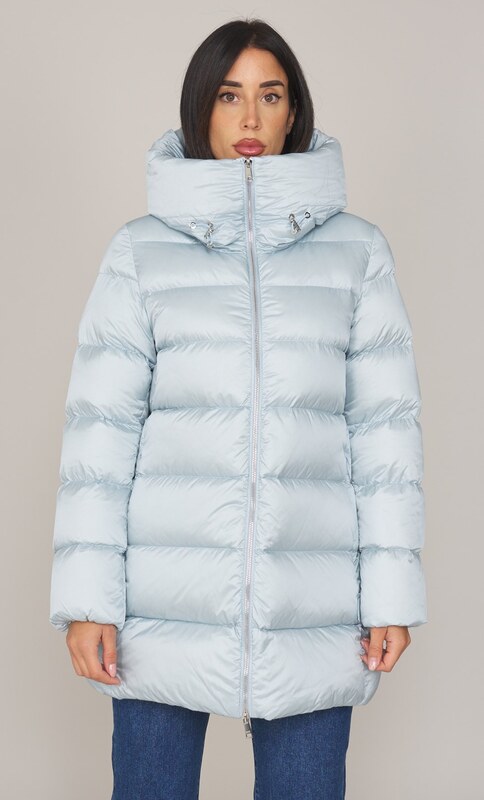 PIUMINO LUNGO ADD SVASATO CON COLLO CAPPUCCIO AVVOLGENTE, Colore Celeste