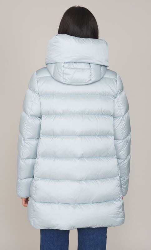 PIUMINO LUNGO ADD SVASATO CON COLLO CAPPUCCIO AVVOLGENTE, Colore Celeste