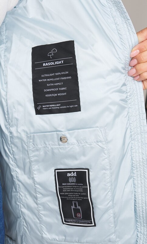 PIUMINO LUNGO ADD SVASATO CON COLLO CAPPUCCIO AVVOLGENTE, Colore Celeste